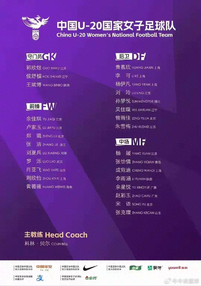 中国U20女足亚洲杯分组揭晓：与泰国越南同组迎